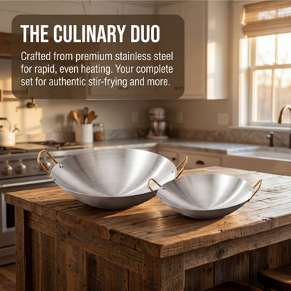 2 PCS Stainless Steel Wok with Dual Handles