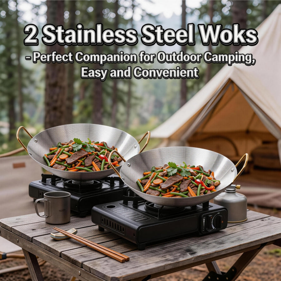 2 PCS Stainless Steel Wok with Dual Handles