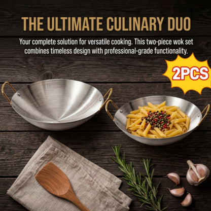 2 PCS Stainless Steel Wok with Dual Handles