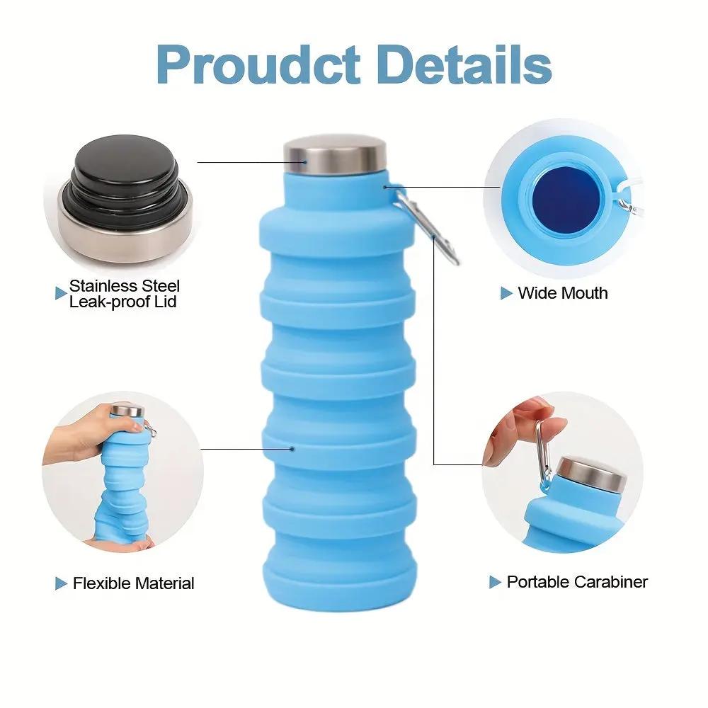 16oz Collapsible Silicone Water Bottle Grinkwell