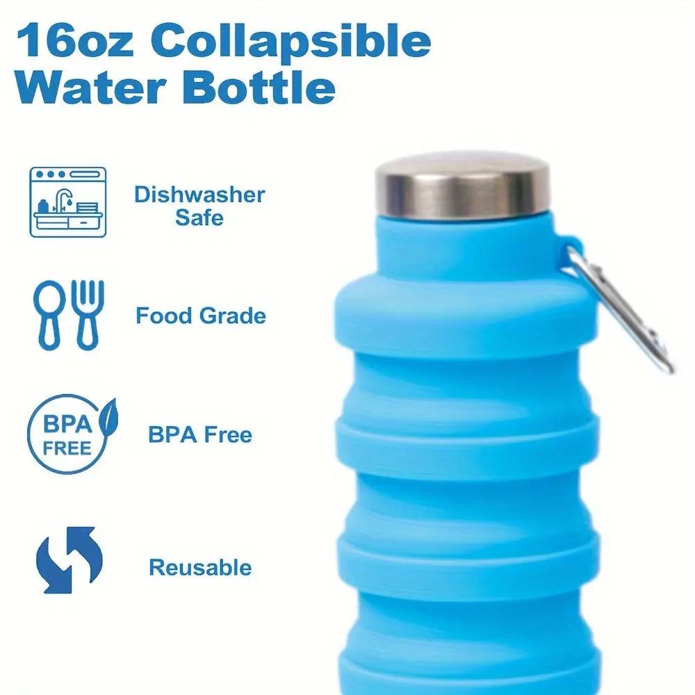 16oz Collapsible Silicone Water Bottle Grinkwell