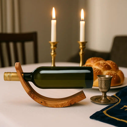 Handcrafted Olivewood Wine Bottle Holder – Balancing Display Stand | Unique Gift for Weddings, Anniversaries & Wine Lovers - Our3Designs