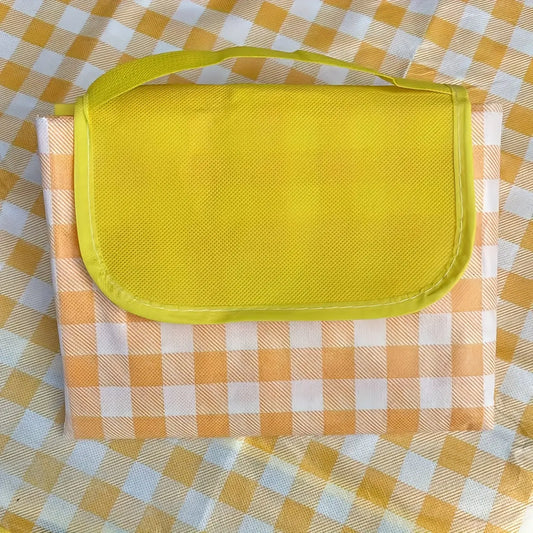 Yellow Checkered Large Outdoor Picnic Grass Blanket