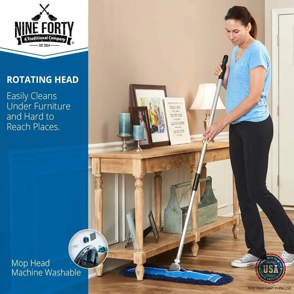 48" Premium Nylon Dust Mop- Heavy Duty Mop Head for Industrial, Commercial, and Residential Cleaning - Dry Floor Duster for Hardwood Surfaces and Commercial Applications - Blue