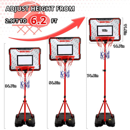 Kids Basketball Hoop, 2-In-1 Toddler Basketball Goal with Dart Board &amp; 4 Balls, Adjustable Height 2.9Ft-6.2Ft, Outdoor Basketball Toy Gifts for 3-12 Year Old Boys Girls