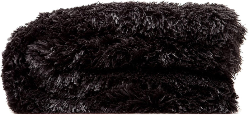 Premium Throw Blanket & Pillow Cover - Long Faux Fur Fuzzy Sherpa Throw (50" X 65”) & 2 Pillow Covers (18" X 18”) - 3-Piece Set, Black