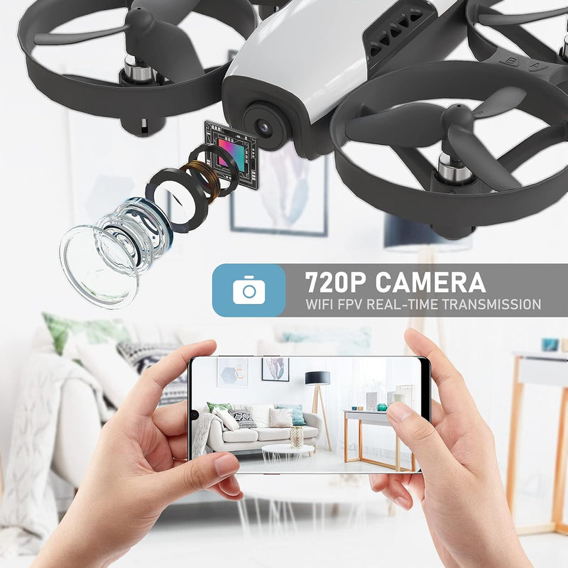 U61S Mini Drones with Camera for Kids and Adults 720P HD 2.4Ghz Rc Quadcopter Wifi Fpv Drone with Altitude Hold,2 Batteries White