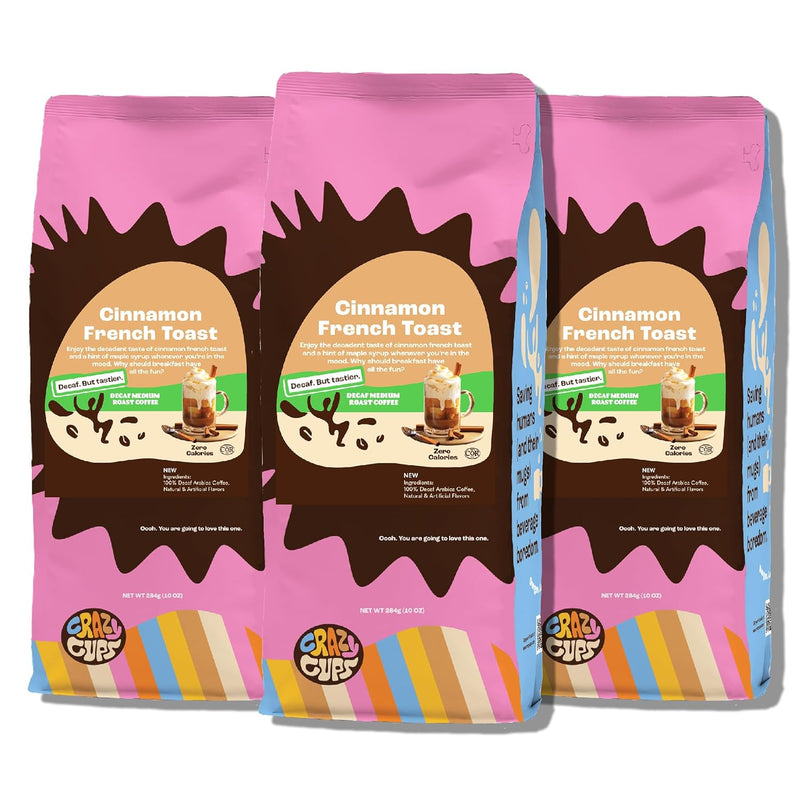 Indulge in Decaf Delight: French Toast Cinnamon Flavored Ground Coffee - 3 Count Value Pack (10 Oz Bags) for Hot or Iced Brewing