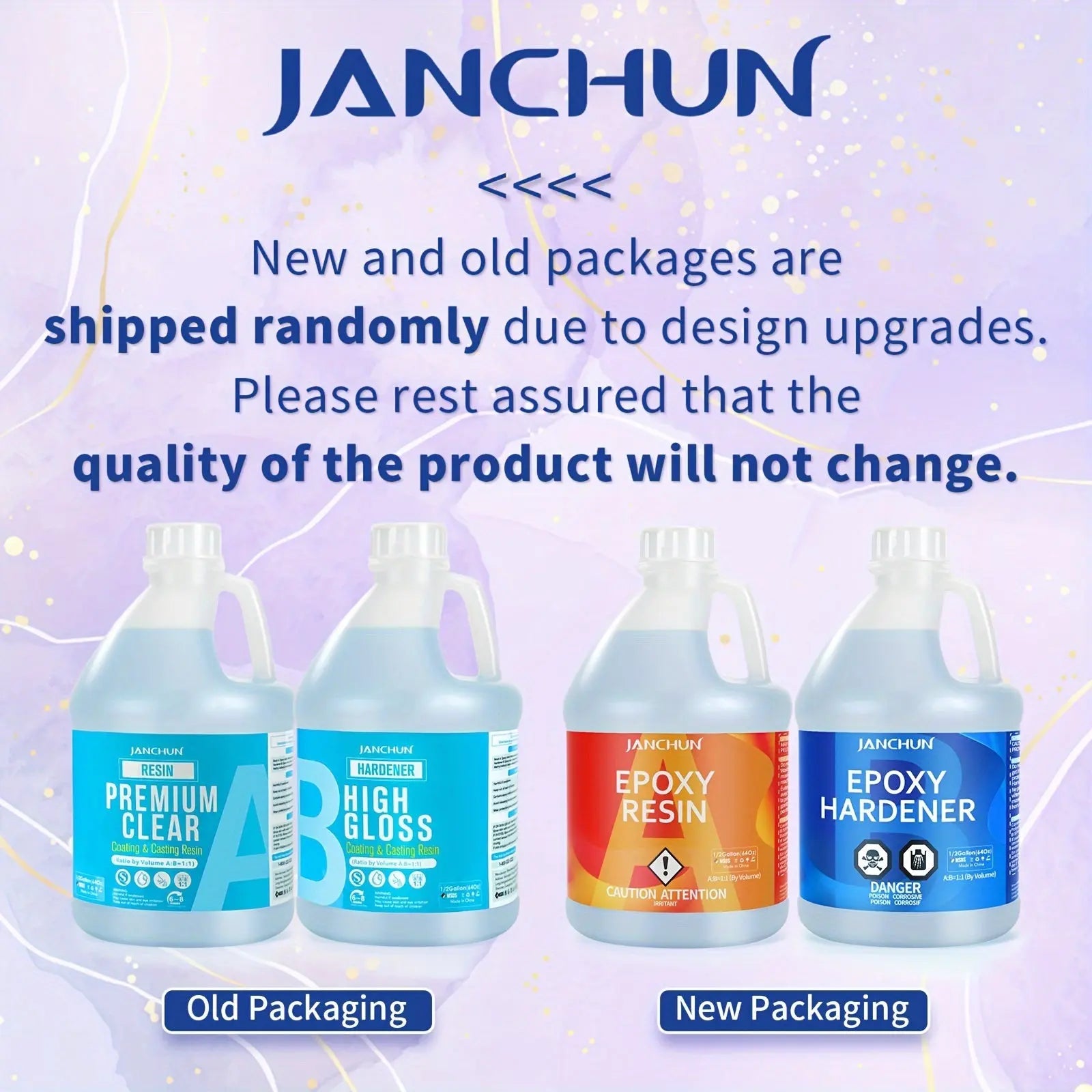 JANCHUN Epoxy Resin 1Gallon - Crystal Clear Epoxy Resin Kit - No Yellowing No Bubble High Gloss Casting & Coating Resin For Art Crafts, Fast Cure Art Resin For Jewelry Making, DIY, Art Painting, Wood & Resin Molds (1/2 Gallon Our3Designs