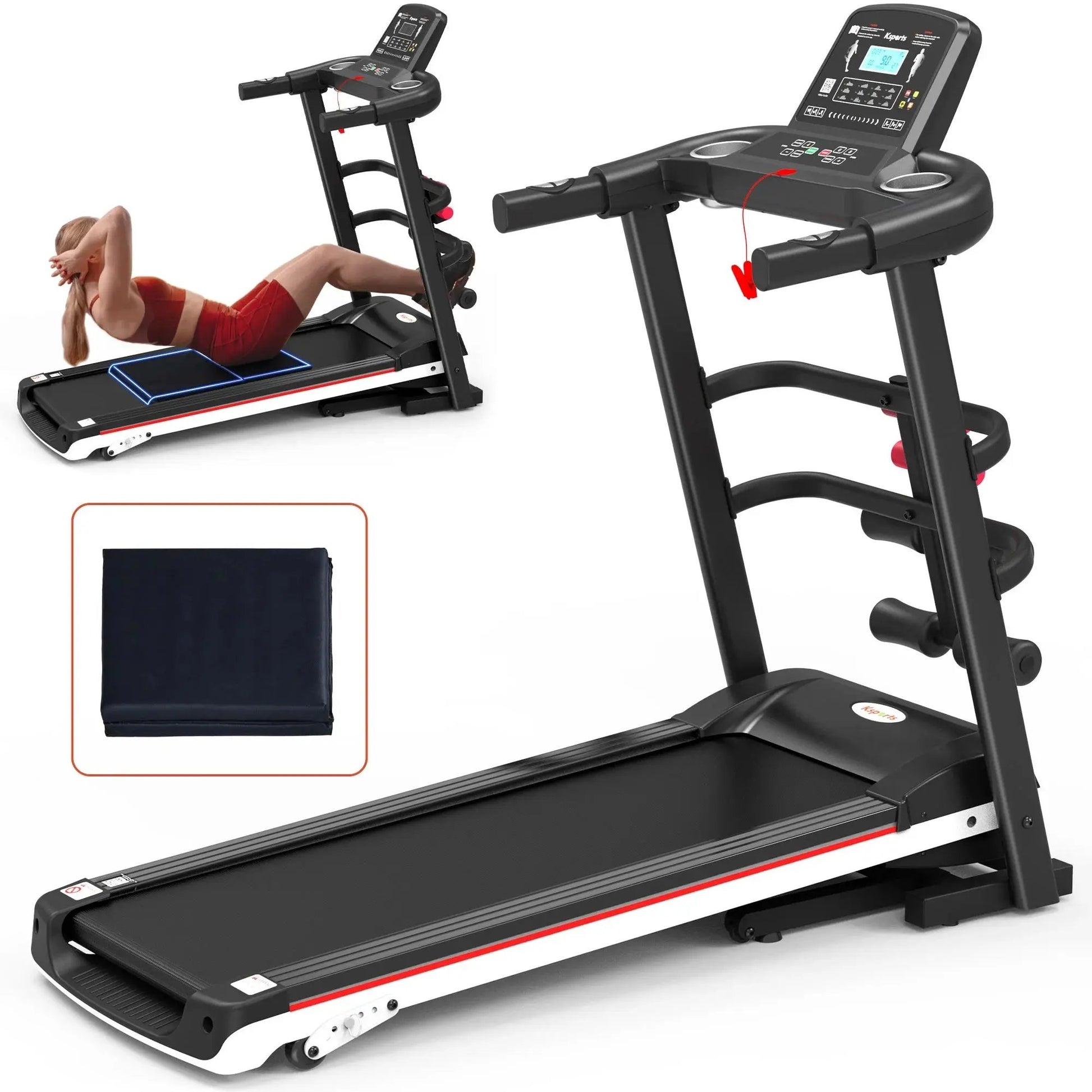Get Fit at Home! 🏃‍♂️💪 Electric Treadmill Bundle with Rack, Mat & Dumbbells - All in Sleek Black! #HomeGym #FitnessGoals