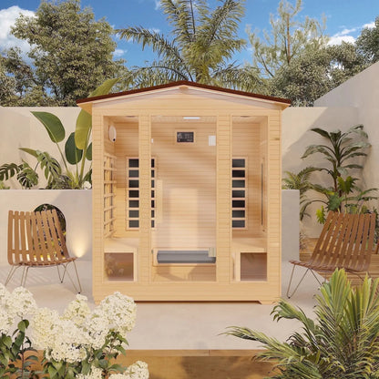 Outdoor Sauna, 4 Person Far Infrared Sauna, 10 Minutes Warm up Home Sauna, 3060Watt