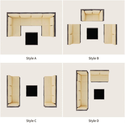 Patio Furniture Set 7-Piece Outdoor Seating Sofa Set with Glass Coffee Table, Beige