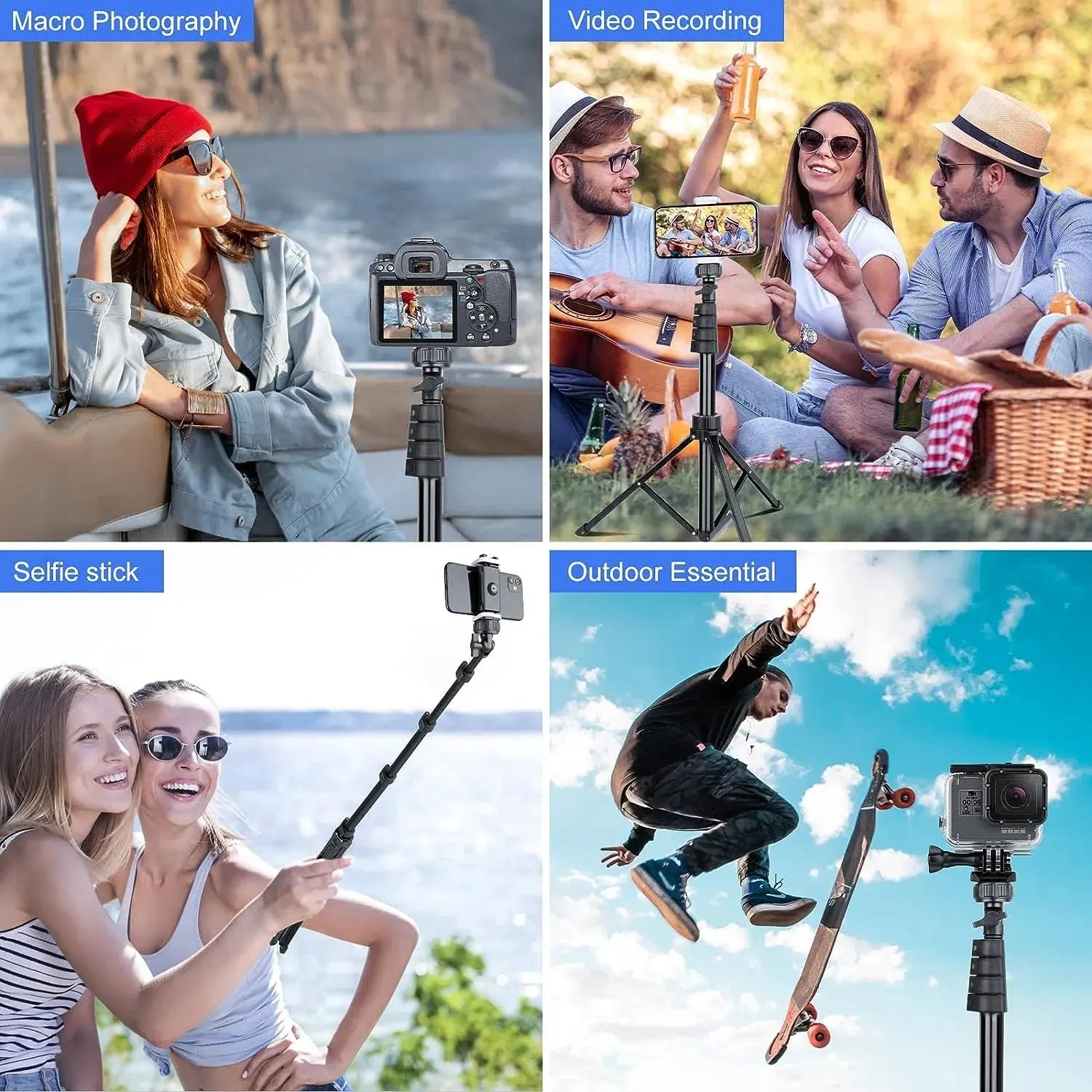 Innotech 62&quot; Phone Tripod &amp; Selfie Stick, Extendable Cell Phone Tripod Stand with Wireless Remote and Phone Holder, Compatible with Iphone Android Phone, Camera
