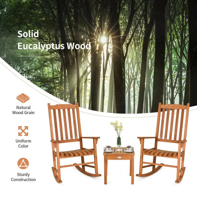 Stylish 3-Piece Eucalyptus Rocking Chair Set with Matching Coffee Table