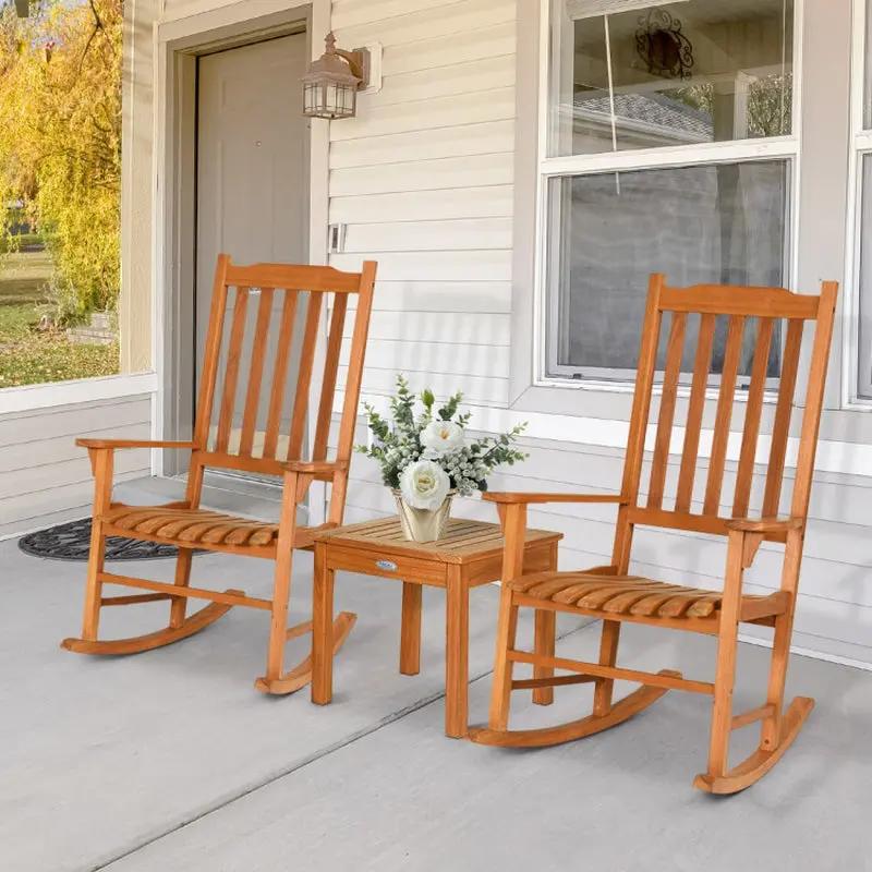 Stylish 3-Piece Eucalyptus Rocking Chair Set with Matching Coffee Table