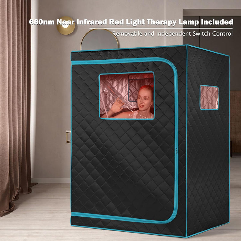 Portable Far Infrared Sauna, Home Two Person Sauna Box with 660Nm Red Light Therapy Lamp, X-Large Full Size Indoor SPA Tent for Body Recovery, Remote Control, 2 Folding Chairs, Blackgreen