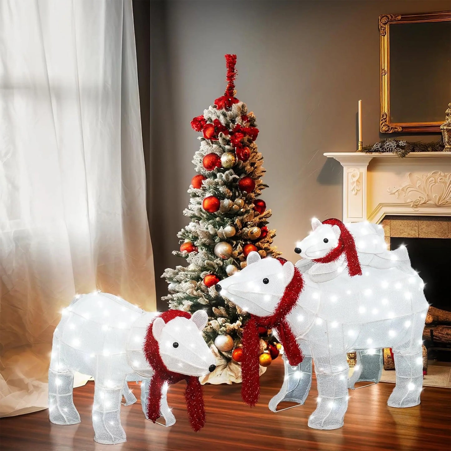 Enchanting 3-Piece Lighted Polar Bear Family Set for Magical Outdoor and Indoor Christmas Decor - 210 Warm LED Lights Included!