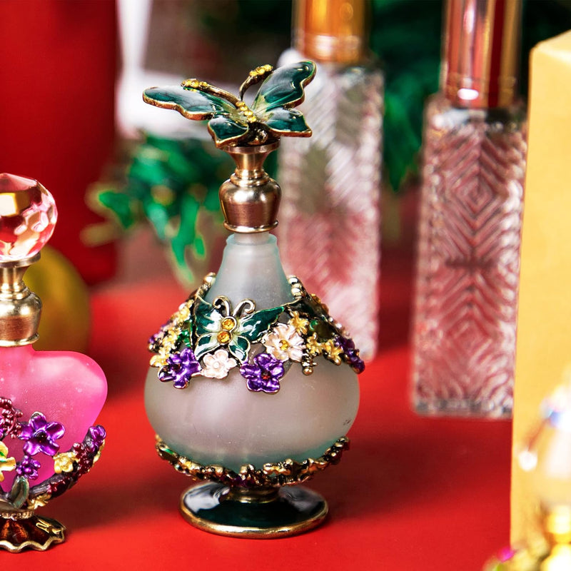 H&D Elegant Retro Mini Green Butterfly Perfume Bottle - 24ml Charming Fragrance Container