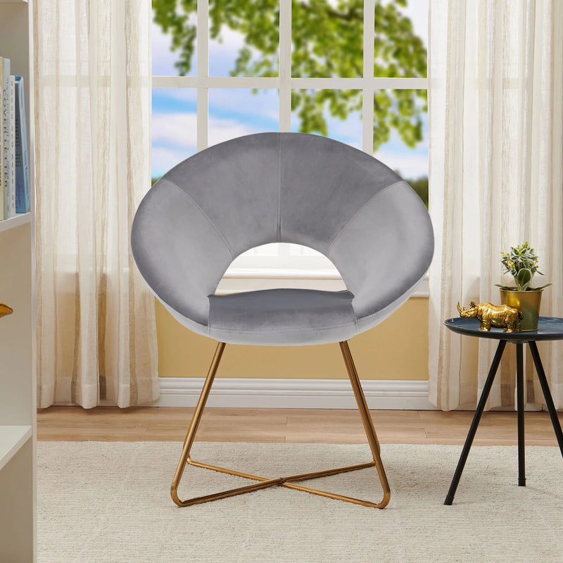 Accent Chair with Gold Metal Legs Modern Velvet Vanity Chair for Living Room Bedroom Gray