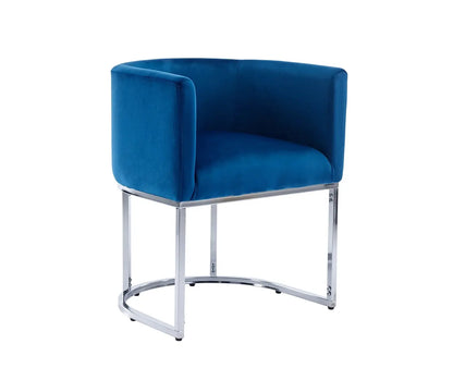 Modern Velvet Dining Chair, Mid-Century Upholstered Barrel Kitchen Chairs Fabric Side Chair with Metal Legs and Curved Back for Living Room Dining Room Bedroom, Blue