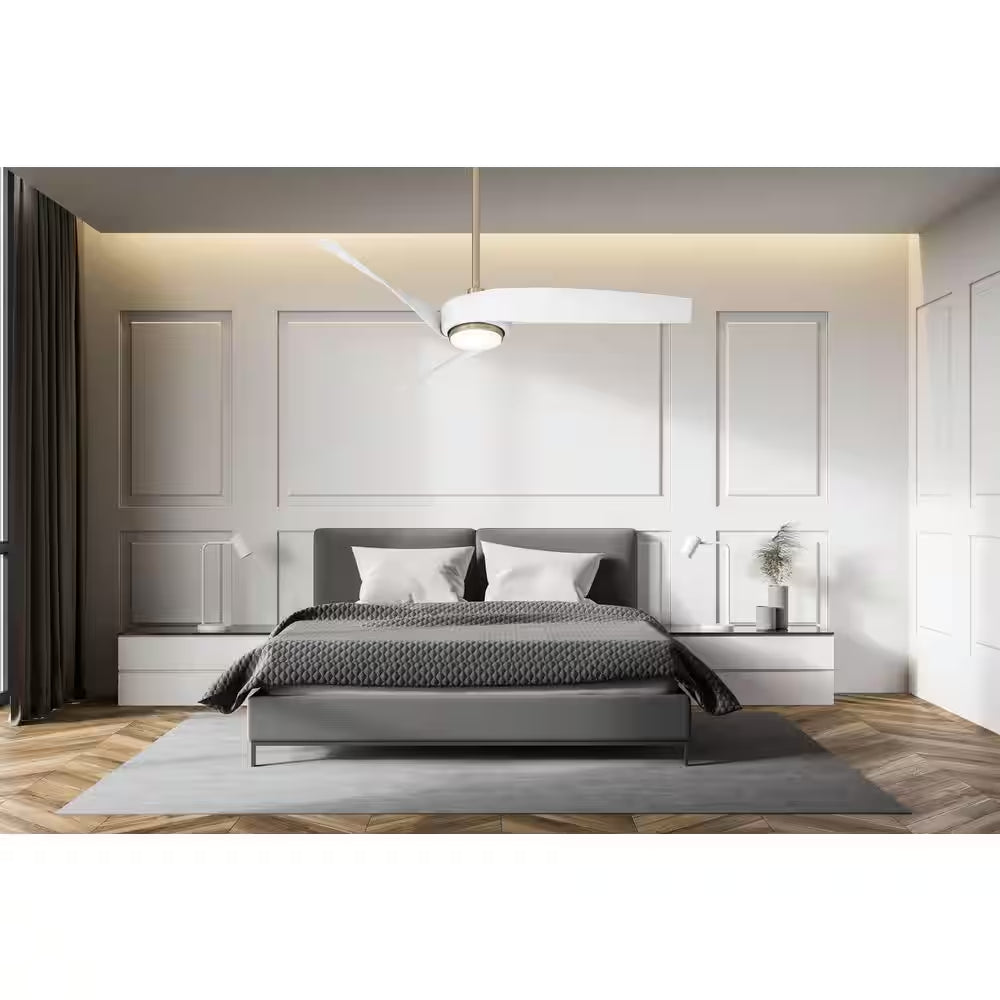 Tudor 56 In. Indoor Brushed Gold with White Blades Ceiling Fan with Adjustable White Integrated LED with Remote Included