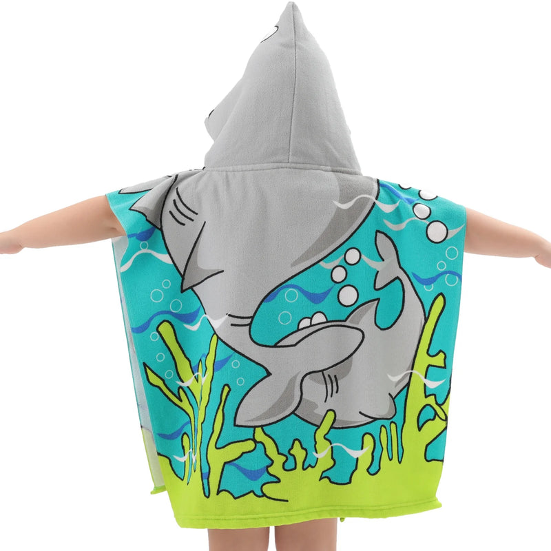 Shark Kids Hooded Beach Towel Pool Bath Towel Soft Absorbent Poncho, 24" X 24", Grey