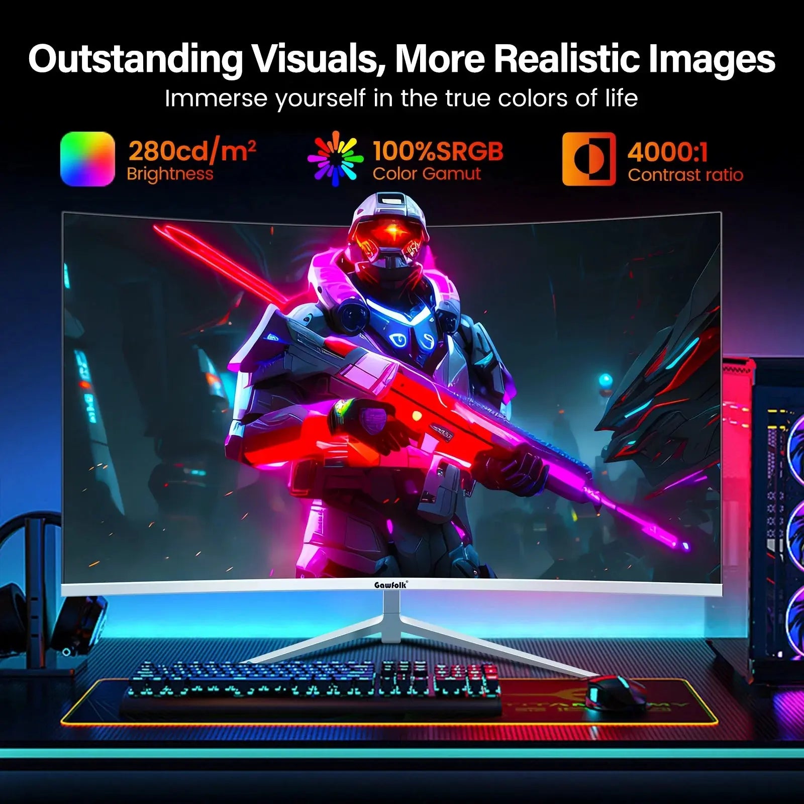 27-Inch Curved Gaming Monitor with 100Hz Refresh Rate and Built-In Speakers - FHD 1080P, Frameless Design in Elegant White