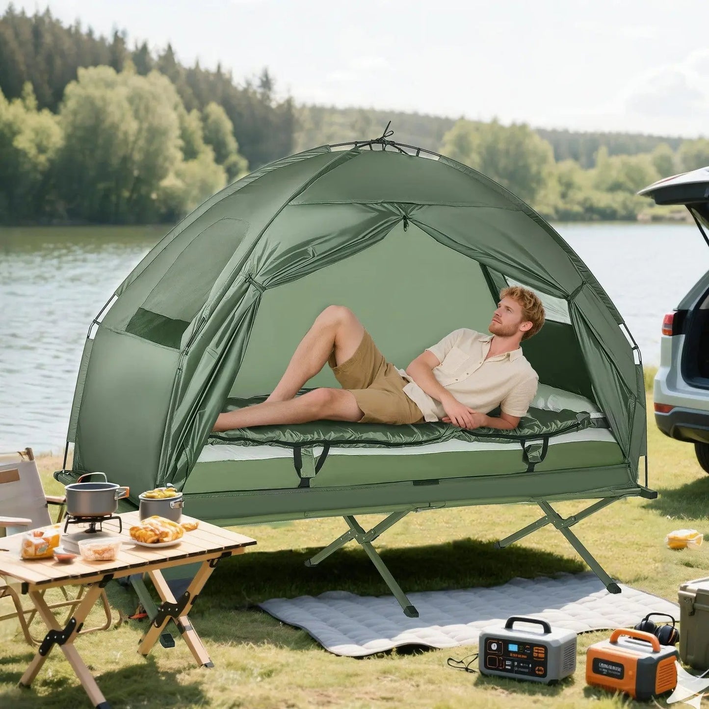 Elevate Your Camping Experience with Our Solo Folding Tent & Comfortable Air Mattress! 🏕️✨
