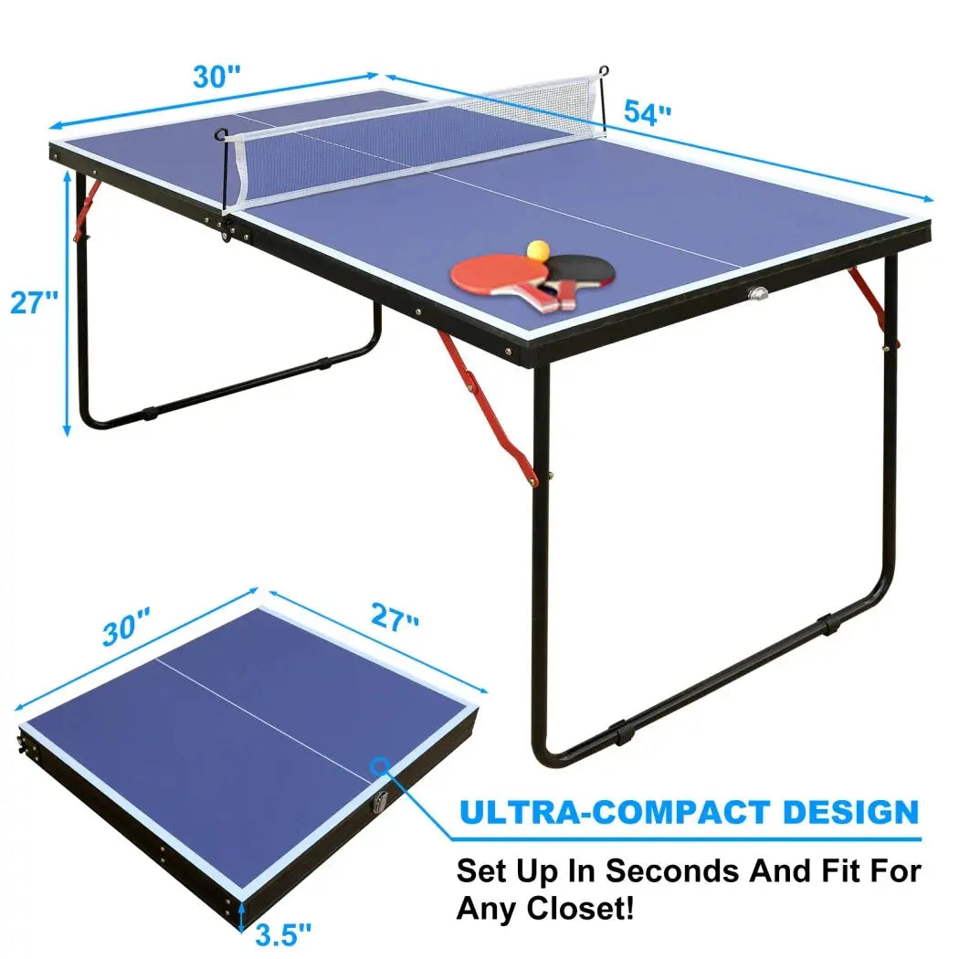 Table Tennis Table, Midsize Ping Pong Table Set with Net & 2 Ping Pong Paddles & 3 Balls, Foldable & Portable Table for Indoor Outdoor Game