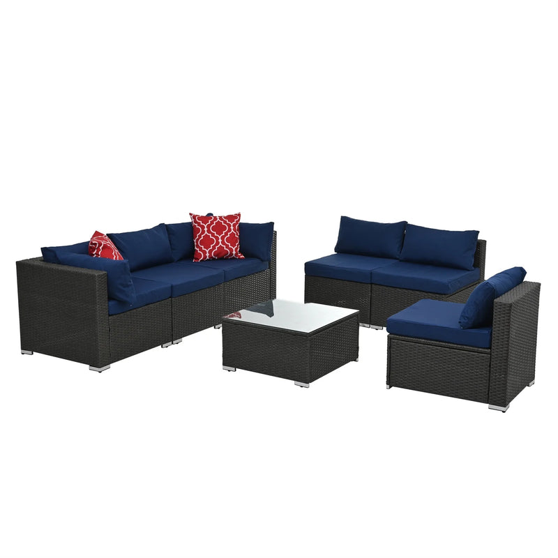7 Piece Patio Furniture Sets Outdoor Sectional PE Rattan Outdoor Furniture Patio Conversation Set with Cushions and Glass Coffee Table, for Balcony Lawn and Garden, Gray