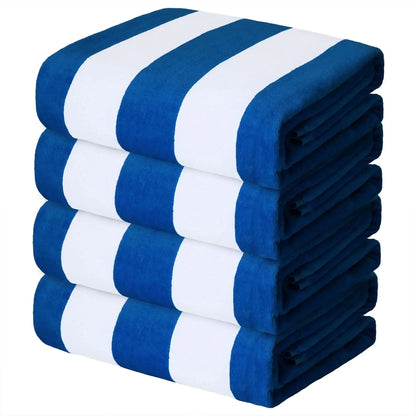 4-Pack Cotton Large Cabana Stripe Beach Towels, Super Absorbent Soft Plush Pool Towel, Bath Towel (Ocean Blue, 30"X60")
