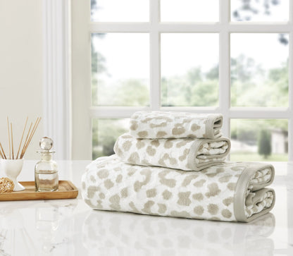 Sofia Home 3-Piece Leopard Jacquard Towel Set, Tan by Sofia Vergara