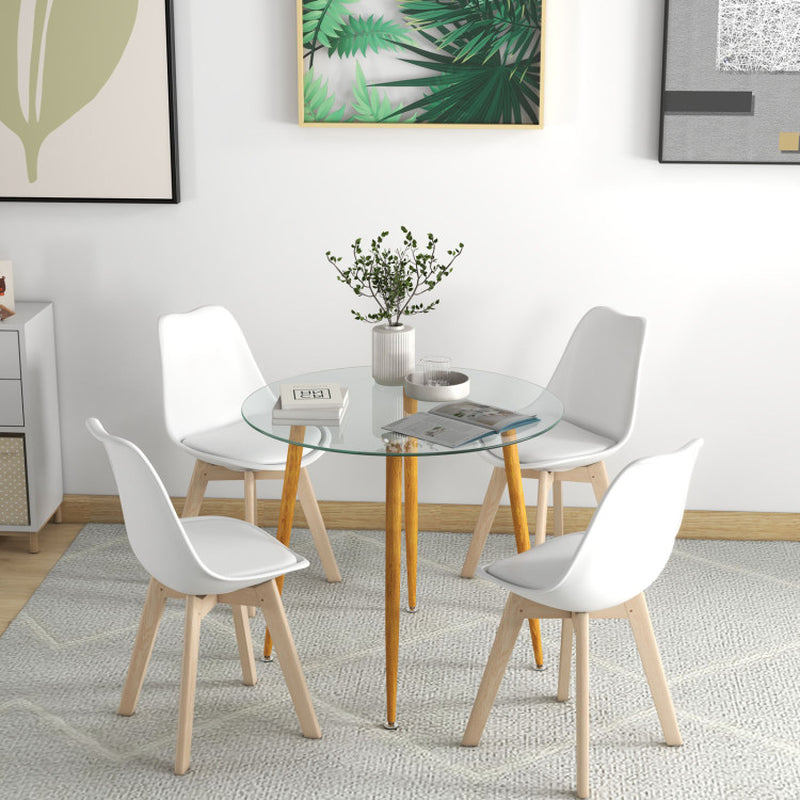 Round Glass Dining Table Leisure Coffee Table with Metal Legs