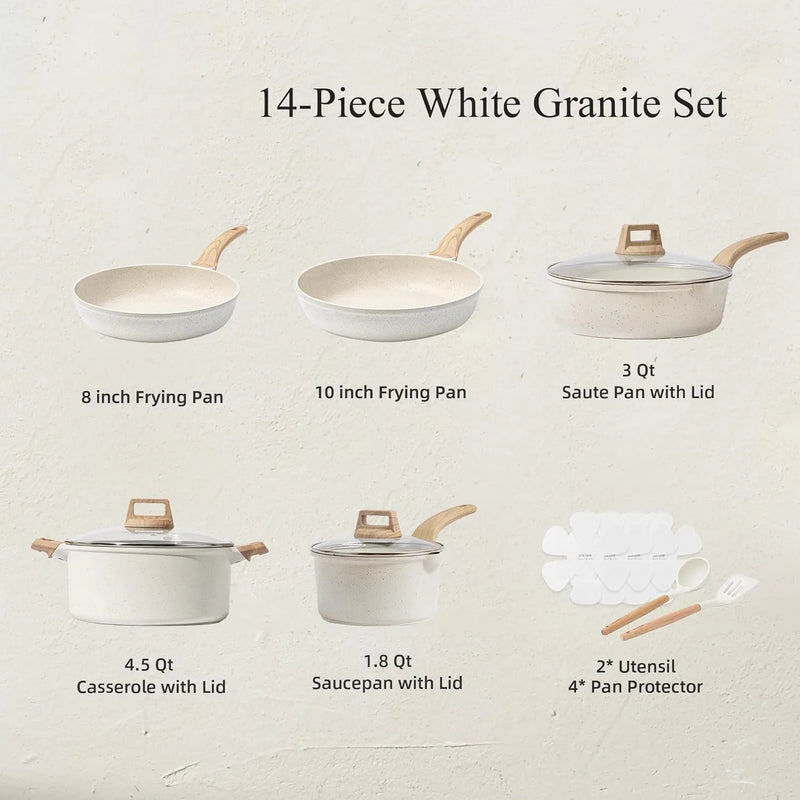 14 Piece Set of Non Stick Pans, Cookware Set, Kitchen Cooking Set, with Utensils and Pot Protectors