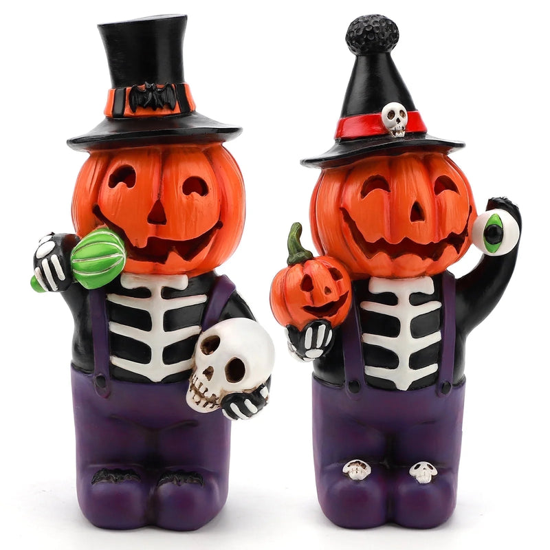 Spook Up Your Space with These Light-Up Pumpkin Skeleton Figurines - Perfect for Halloween! 🎃💀✨
