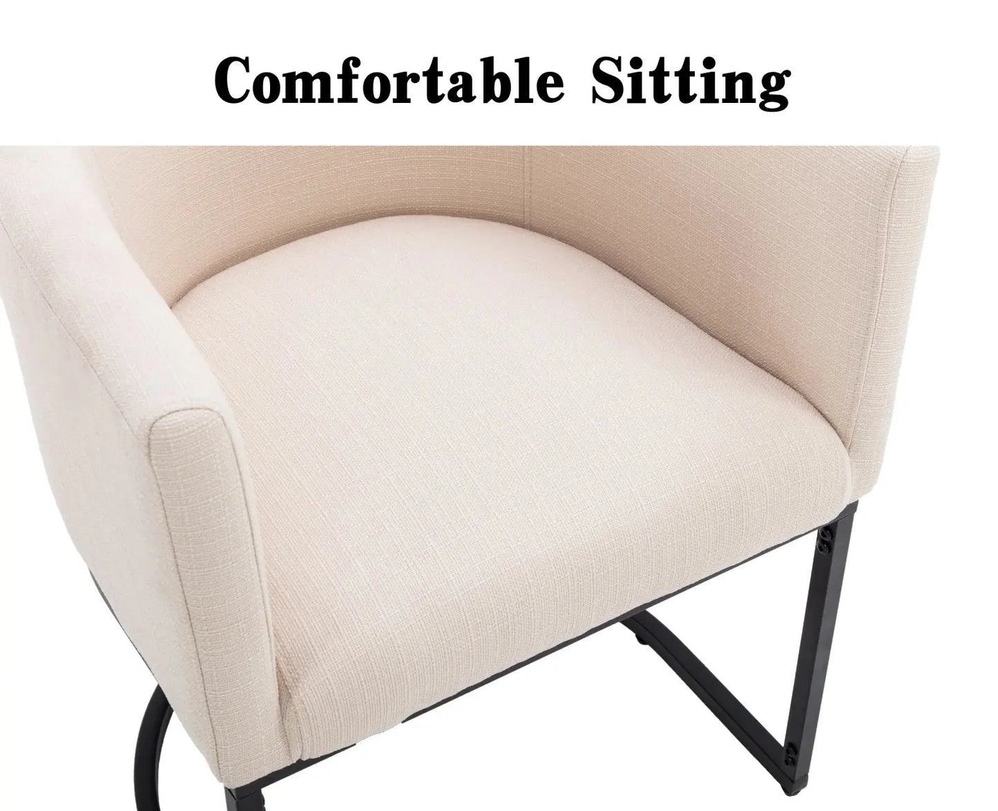 Modern Linen Dining Chair, Mid-Century Upholstered Barrel Kitchen Chairs Fabric Side Chair with Metal Legs and Curved Back for Living Room Dining Room Bedroom, Cream