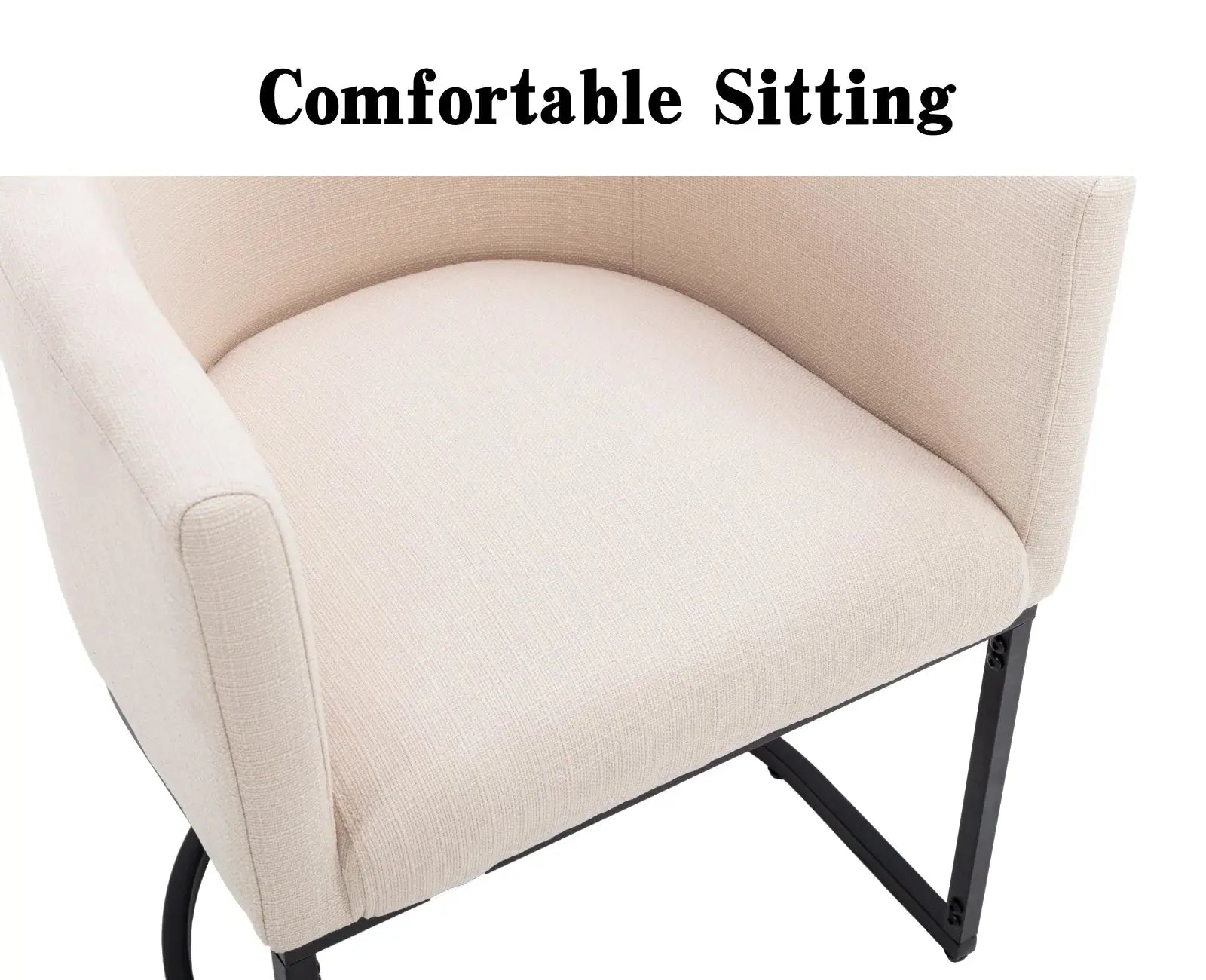 Modern Linen Dining Chair, Mid-Century Upholstered Barrel Kitchen Chairs Fabric Side Chair with Metal Legs and Curved Back for Living Room Dining Room Bedroom, Cream