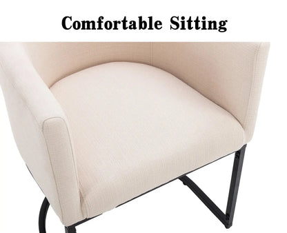 Modern Linen Dining Chair, Mid-Century Upholstered Barrel Kitchen Chairs Fabric Side Chair with Metal Legs and Curved Back for Living Room Dining Room Bedroom, Cream