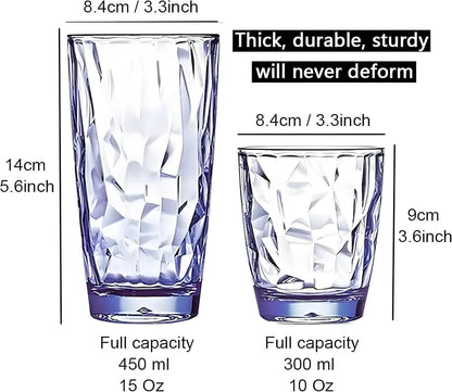 10 Oz Unbreakable Tritan Drinking Glasses Shatterproof Acrylic Glasses Drinkware BPA Free Hard Plastic Cups Reusable Kitchen Water Glasses Drinking Set of 8 (4 Colors)
