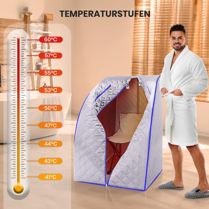 Portable Sauna Box for Home, Infrared Sauna Tent with Heated Foot Pad and Folding Chair, Remote Control In-Home Spa, 38" X 32” - (Silver)