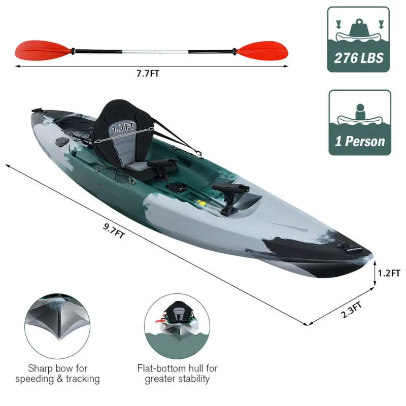 Explore the Waters: Versatile Sit-On-Top Fishing Kayak with Rod Holders & Paddle