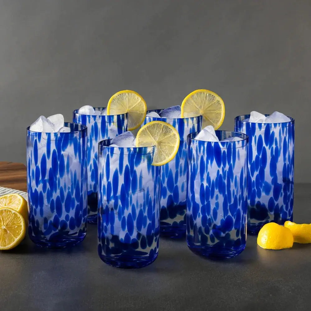 20 Fl Oz Blue Tortoise Drinking Glasses, Set of 6