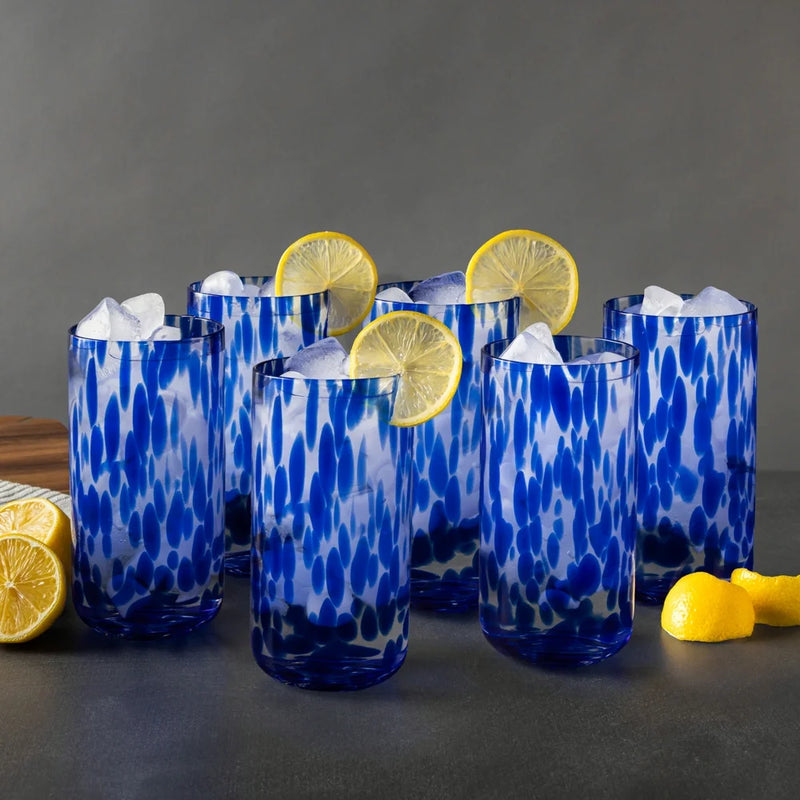 20 Fl Oz Blue Tortoise Drinking Glasses, Set of 6