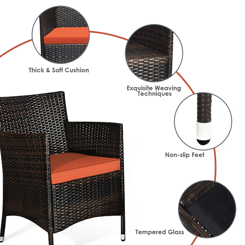 4PCS Patio Rattan Conversation Furniture Set Outdoor W/ Orange Cushion