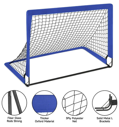 Portable Set of 2 Soccer Goals, 4X3Ft Folding Soccer Net for Backyard Training for Kids and Teens,Blue