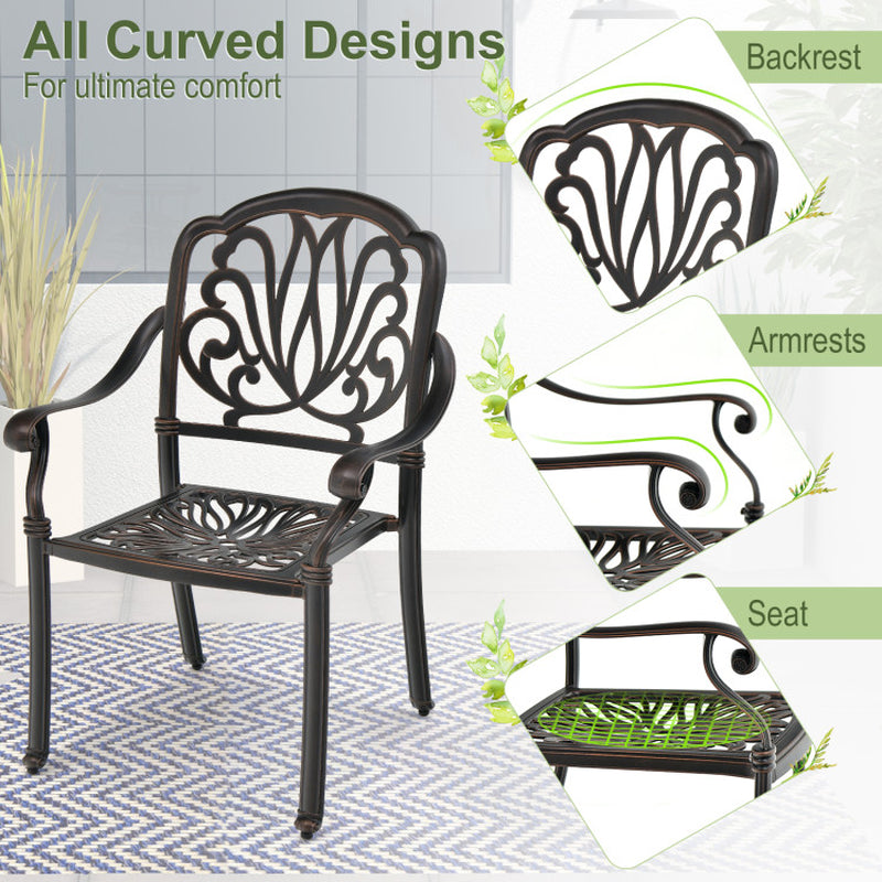 Upgrade your outdoor space with these stylish 2-piece cast aluminum dining chairs featuring comfy armrests! 🌞✨ #PatioPerfection #OutdoorLiving