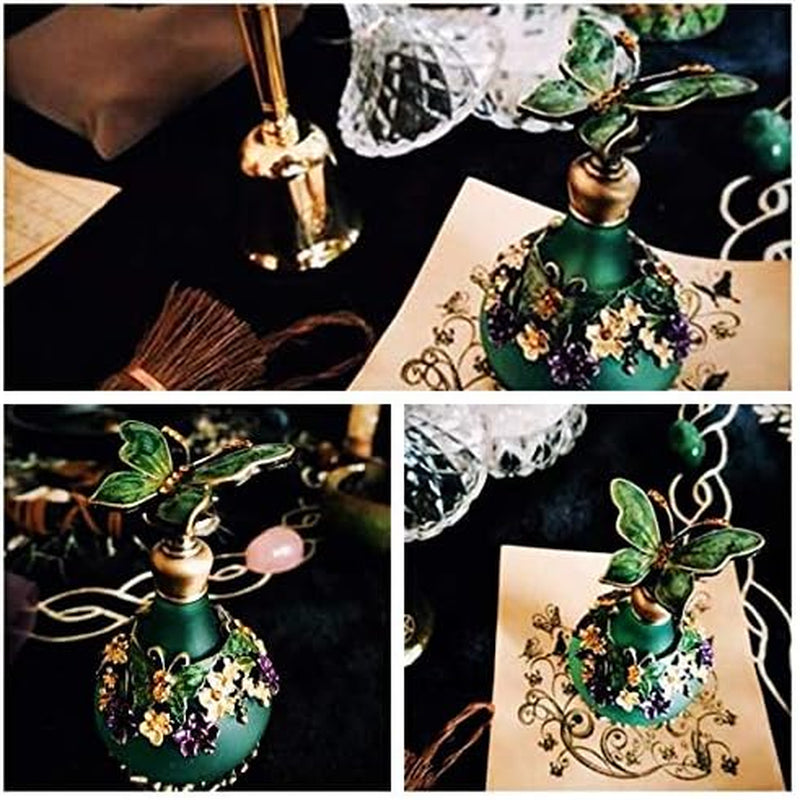 H&D Elegant Retro Mini Green Butterfly Perfume Bottle - 24ml Charming Fragrance Container