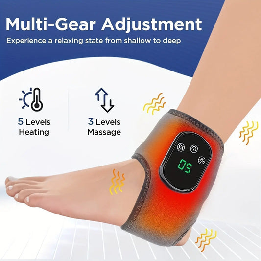 Ankle massager featuring adjustable vibration intensity and customizable heating settings