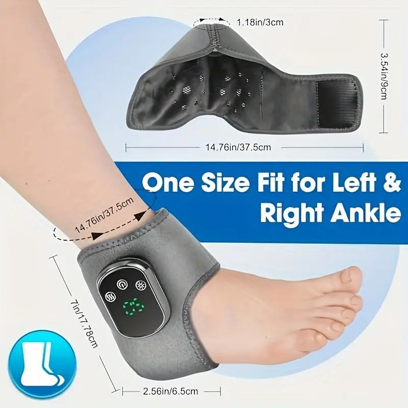 Ankle massager featuring adjustable vibration intensity and customizable heating settings