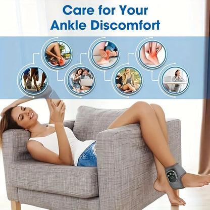 Ankle massager featuring adjustable vibration intensity and customizable heating settings